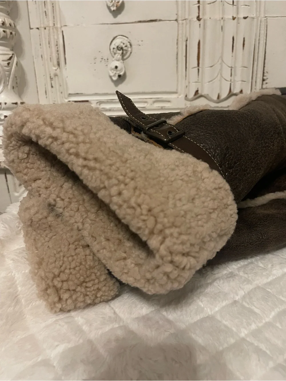 Born Brown Leather Knee High Shearling Boots